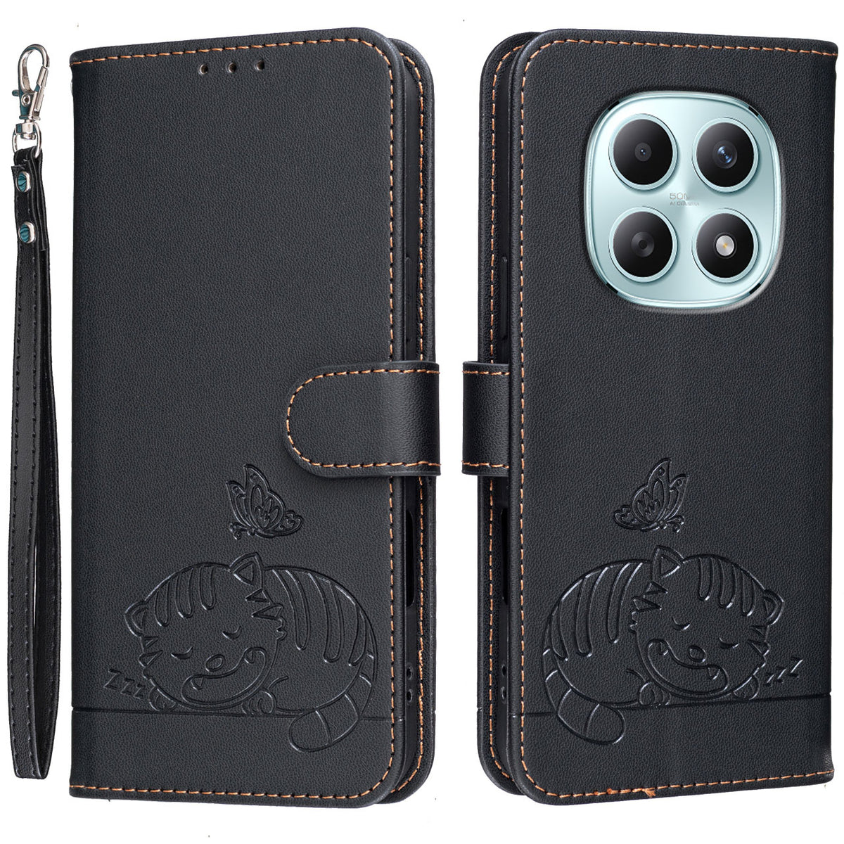 For Xiaomi Redmi Note 15 4G (Global) / Xiaomi Poco M8 5G / Xiaomi Redmi Note 15 5G (Global) Case RFID Blocking Wallet Stand Imprinted Cat Pattern Leather Flip Phone Cover with Wrist Strap