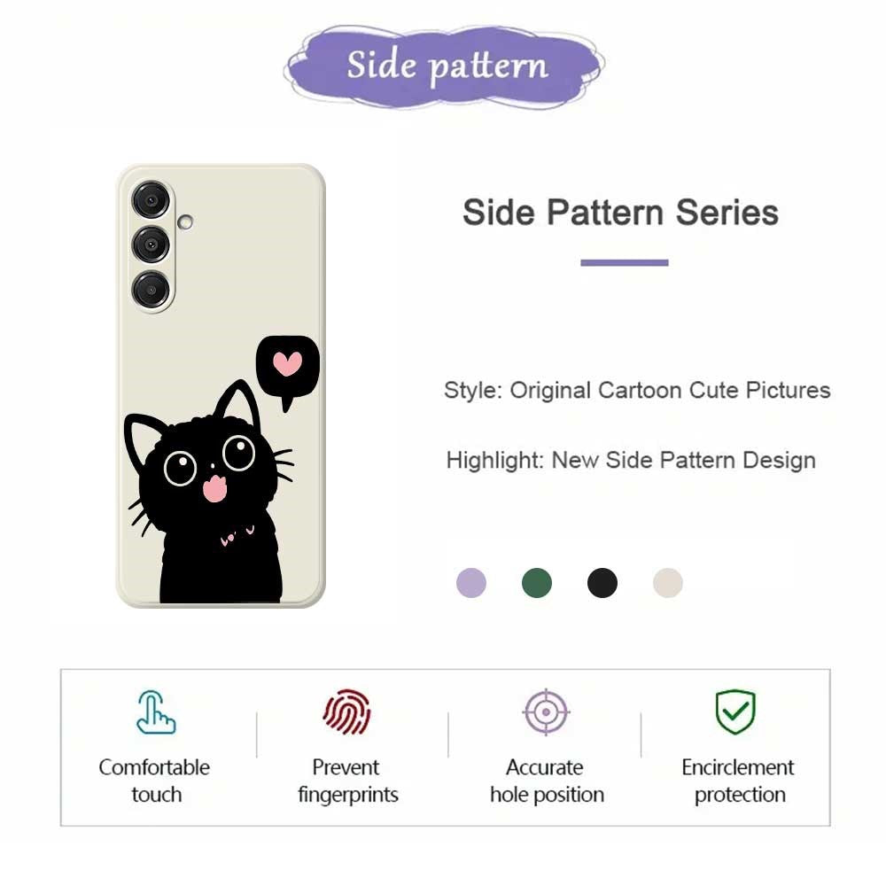 Skal till Samsung Galaxy S26+ med kärlek, svart kattmönster, rak kant, TPU-baksida