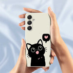Skal till Samsung Galaxy S26+ med kärlek, svart kattmönster, rak kant, TPU-baksida