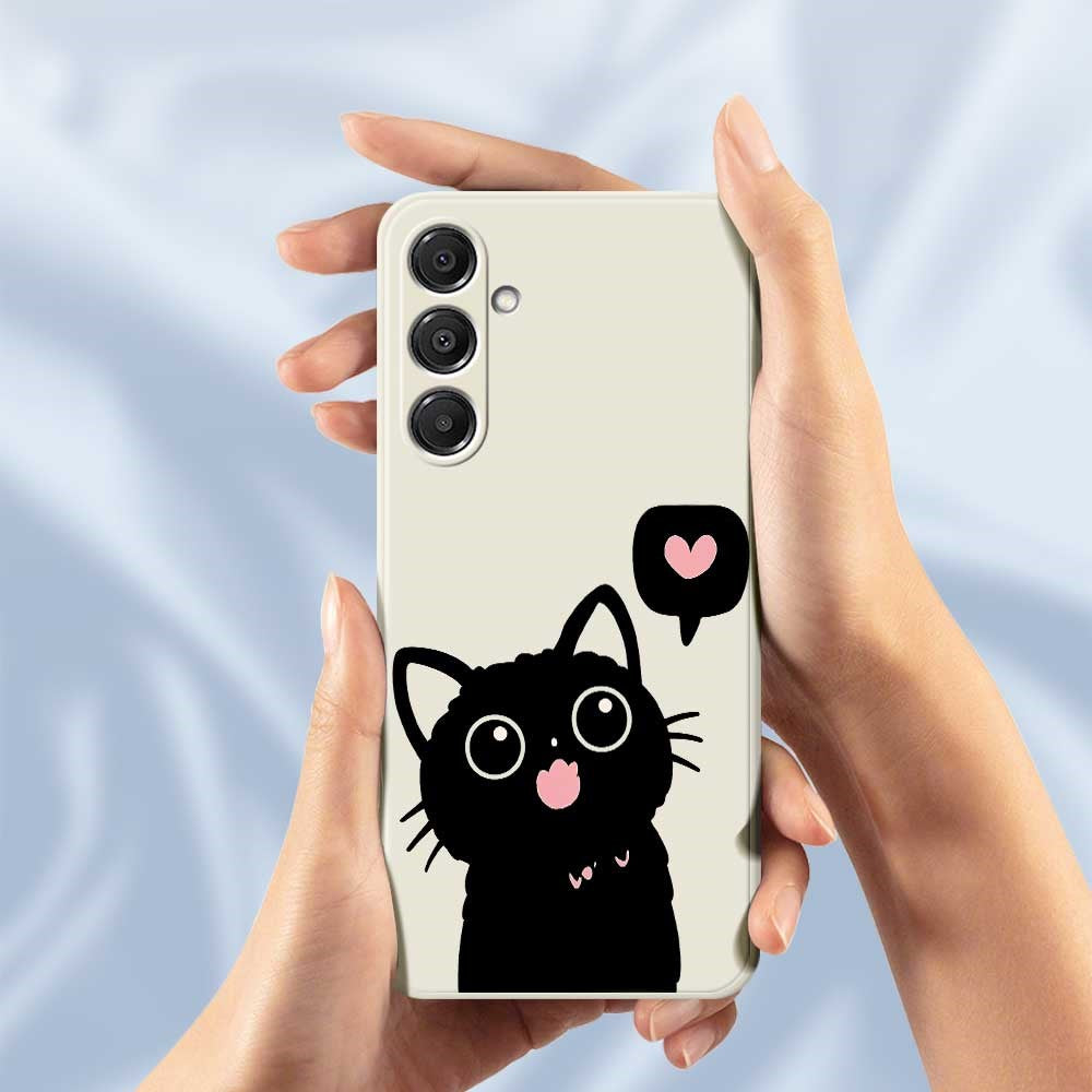 Skal till Samsung Galaxy S26+ med kärlek, svart kattmönster, rak kant, TPU-baksida