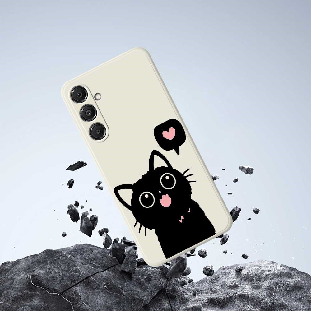 Skal till Samsung Galaxy S26+ med kärlek, svart kattmönster, rak kant, TPU-baksida