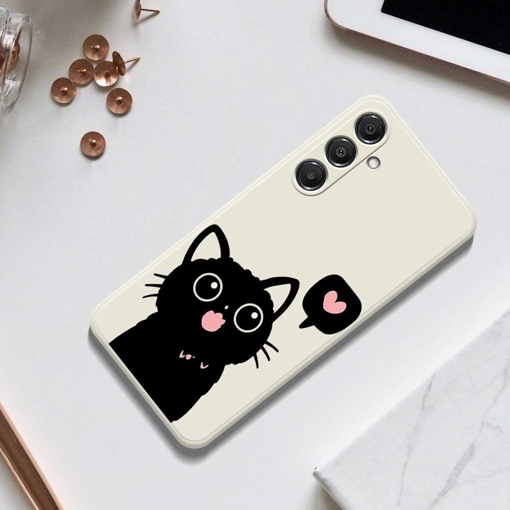 Skal till Samsung Galaxy S26+ med kärlek, svart kattmönster, rak kant, TPU-baksida
