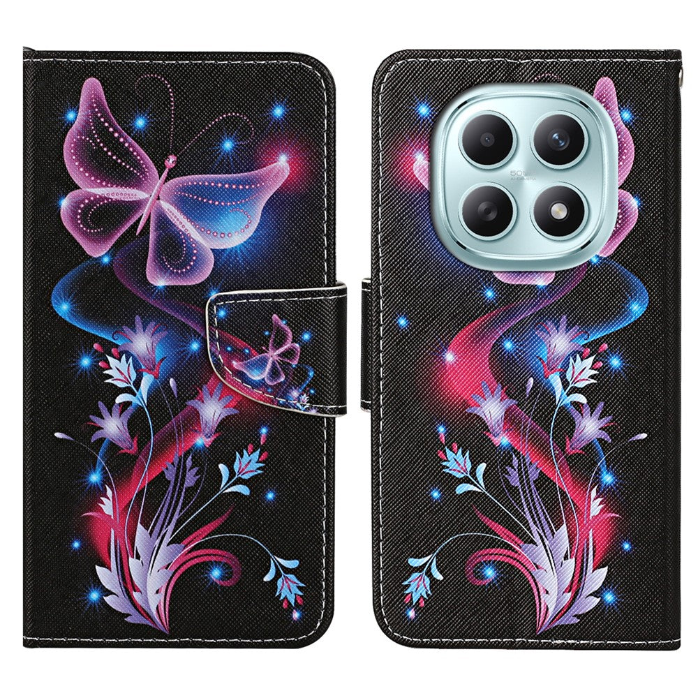 For Xiaomi Redmi Note 15 4G (Global) Case Pattern Printing Protective Leather Folio Phone Cover with Wrist Strap