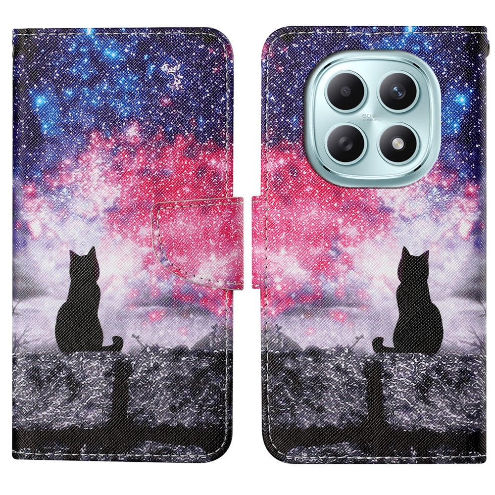 For Xiaomi Redmi Note 15 4G (Global) Case Pattern Printing Protective Leather Folio Phone Cover with Wrist Strap