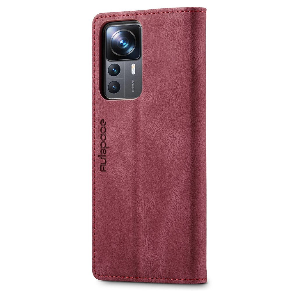 AUTSPACE A01-serien för Xiaomi 12T 5G / 12T Pro 5G / Redmi K50 Ultra 5G RFID-blockerande plånboksfodral med retrotextur, PU-läder, stativ, magnetiskt absorberande matt skal