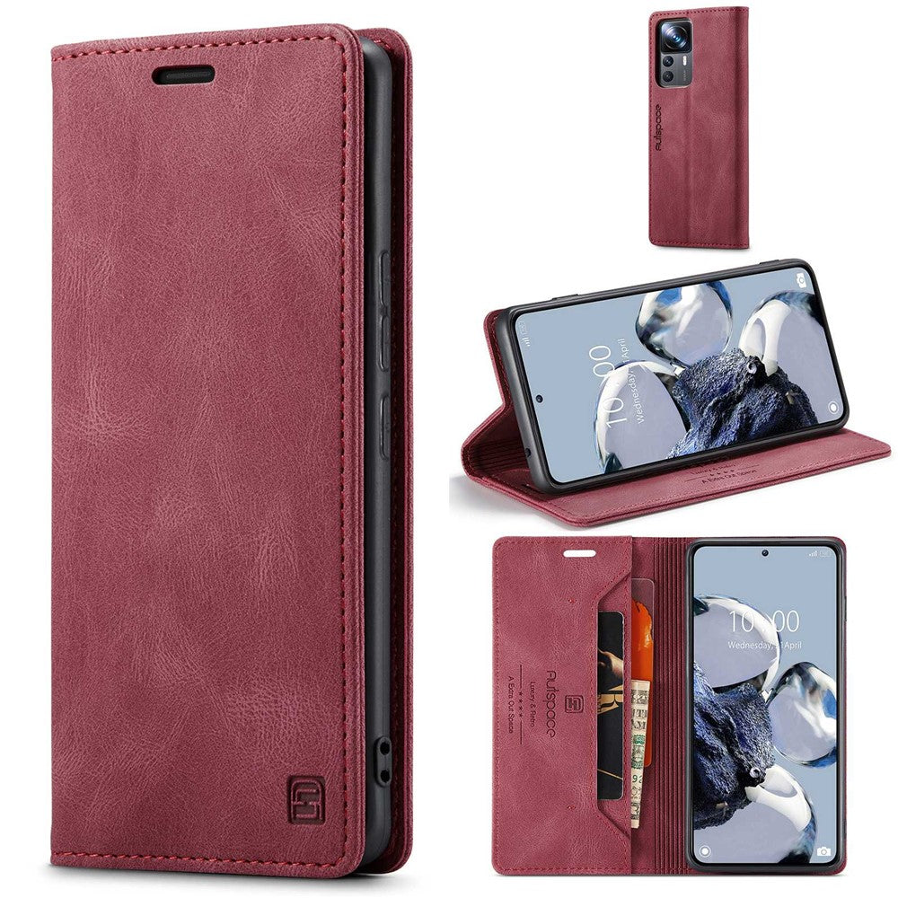 AUTSPACE A01-serien för Xiaomi 12T 5G / 12T Pro 5G / Redmi K50 Ultra 5G RFID-blockerande plånboksfodral med retrotextur, PU-läder, stativ, magnetiskt absorberande matt skal