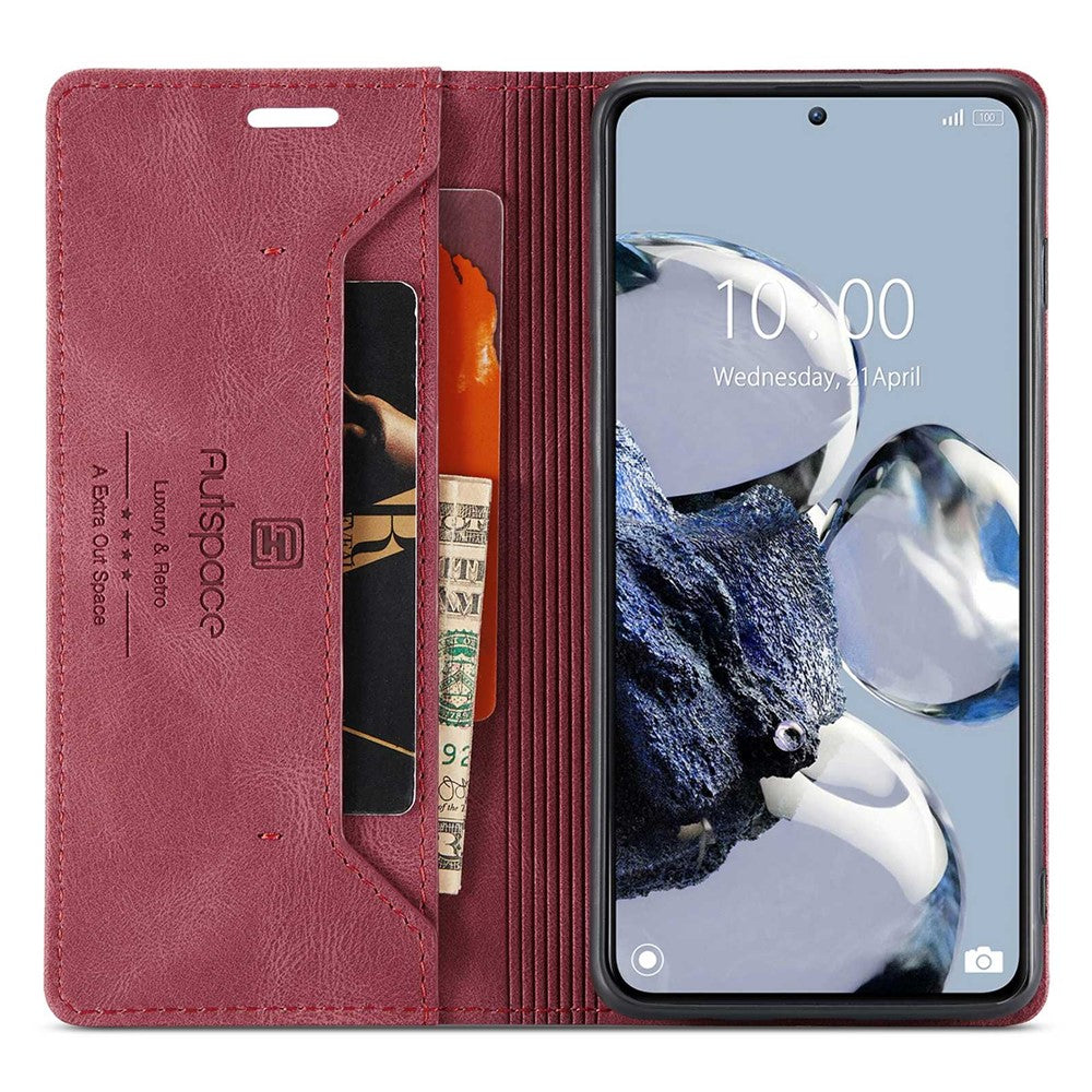 AUTSPACE A01-serien för Xiaomi 12T 5G / 12T Pro 5G / Redmi K50 Ultra 5G RFID-blockerande plånboksfodral med retrotextur, PU-läder, stativ, magnetiskt absorberande matt skal