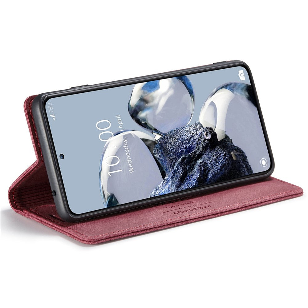 AUTSPACE A01-serien för Xiaomi 12T 5G / 12T Pro 5G / Redmi K50 Ultra 5G RFID-blockerande plånboksfodral med retrotextur, PU-läder, stativ, magnetiskt absorberande matt skal