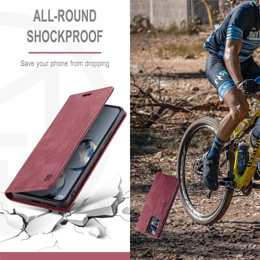 AUTSPACE A01-serien för Xiaomi 12T 5G / 12T Pro 5G / Redmi K50 Ultra 5G RFID-blockerande plånboksfodral med retrotextur, PU-läder, stativ, magnetiskt absorberande matt skal