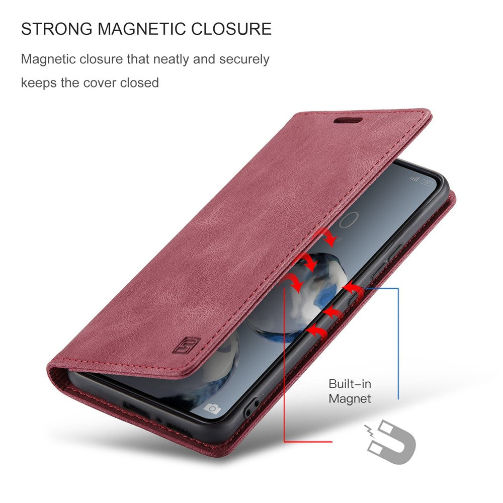AUTSPACE A01-serien för Xiaomi 12T 5G / 12T Pro 5G / Redmi K50 Ultra 5G RFID-blockerande plånboksfodral med retrotextur, PU-läder, stativ, magnetiskt absorberande matt skal