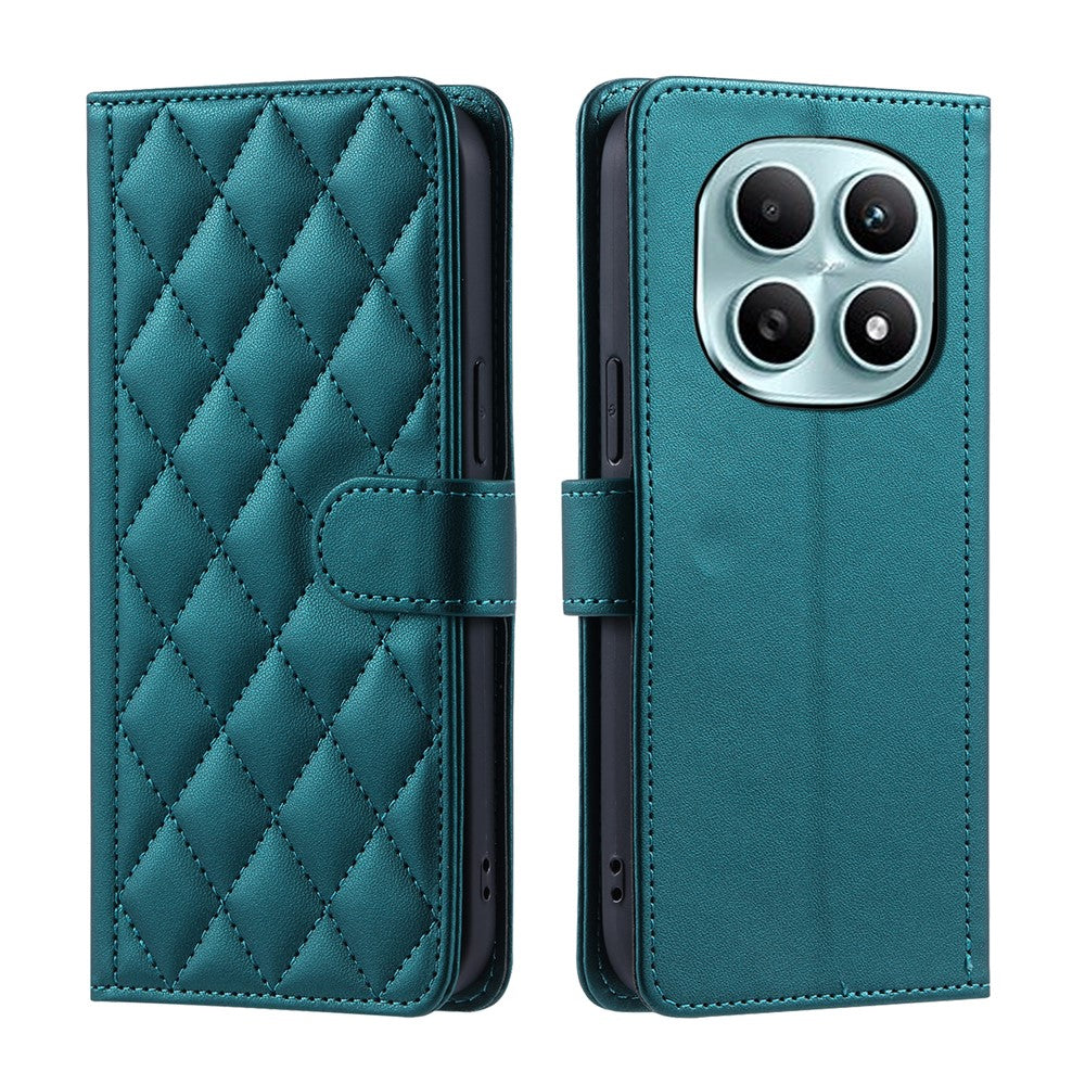 PU Leather Case for Xiaomi Redmi Note 15 5G (Global) / 15 4G (Global) / Poco M8 5G Wallet Rhombus Grid Phone Cover with Shoulder Strap  /  Wrist Strap