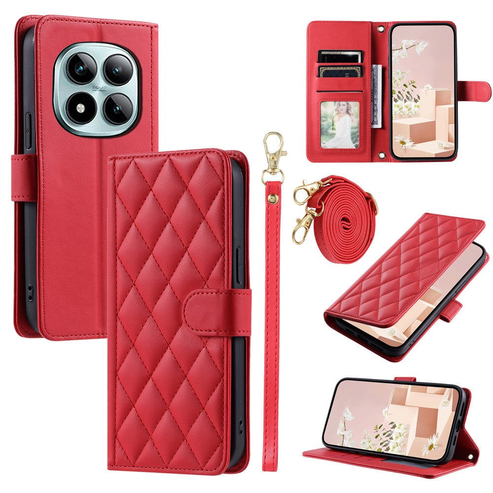For Xiaomi Redmi Note 15 Pro 5G (Global) Case Wallet Rhombus Grid PU Leather Phone Cover with Shoulder Strap  /  Wrist Strap