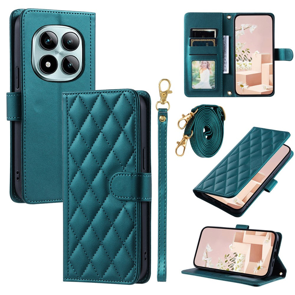 For Xiaomi Redmi Note 15 Pro 5G (Global) Case Wallet Rhombus Grid PU Leather Phone Cover with Shoulder Strap  /  Wrist Strap