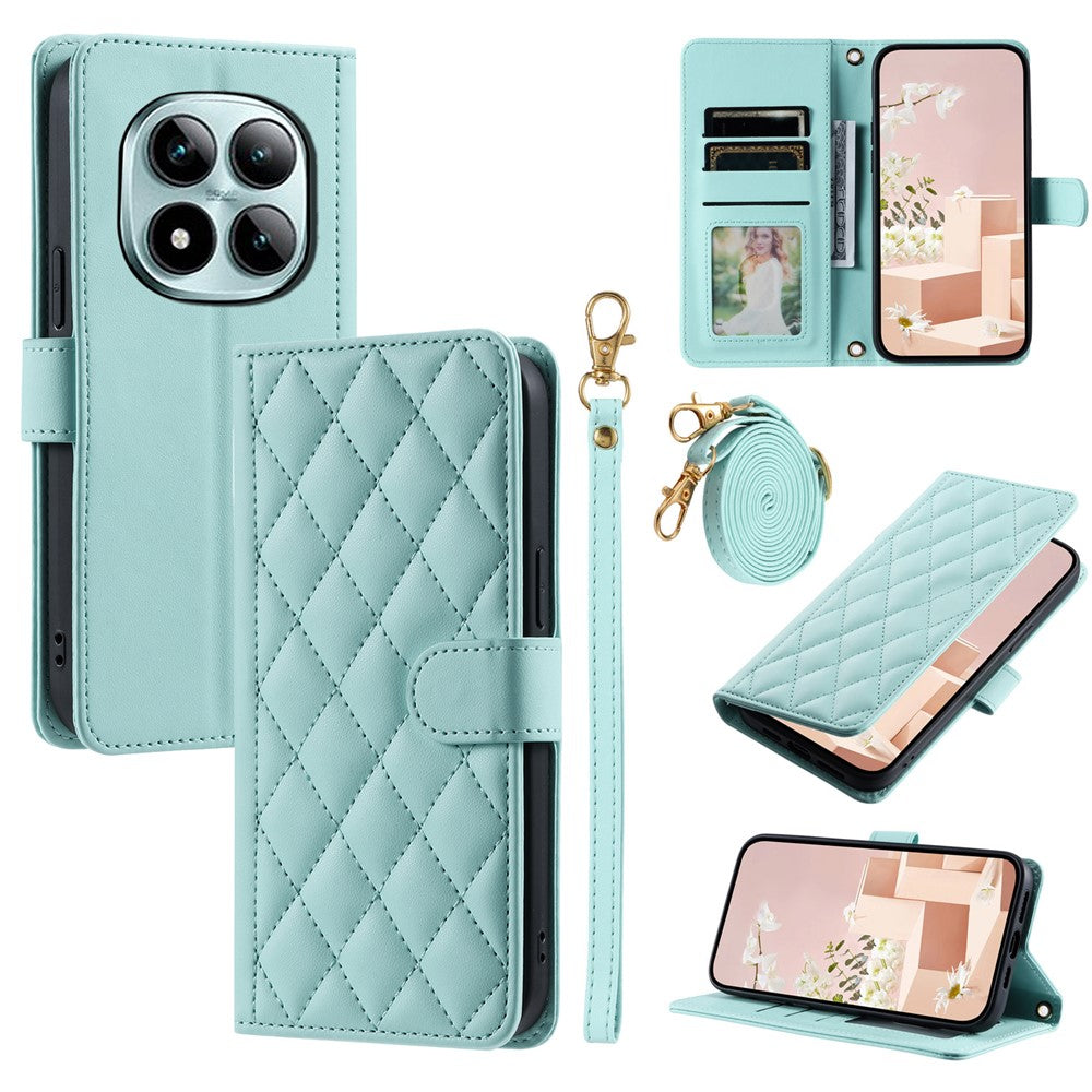 For Xiaomi Redmi Note 15 Pro 5G (Global) Case Wallet Rhombus Grid PU Leather Phone Cover with Shoulder Strap  /  Wrist Strap