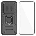 WANLONFENG For Xiaomi Redmi Note 15 Pro 4G (Global) Case  ZDX Series PC TPU Kickstand Phone Back Case with Lens Cover + Tempered Glass
