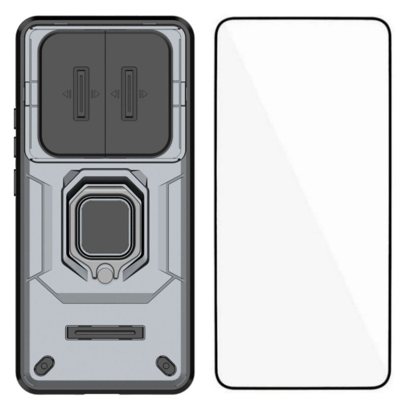 WANLONFENG For Xiaomi Redmi Note 15 Pro 4G (Global) Case  ZDX Series PC TPU Kickstand Phone Back Case with Lens Cover + Tempered Glass
