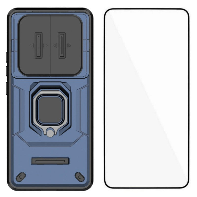 WANLONFENG For Xiaomi Redmi Note 15 Pro 4G (Global) Case  ZDX Series PC TPU Kickstand Phone Back Case with Lens Cover + Tempered Glass