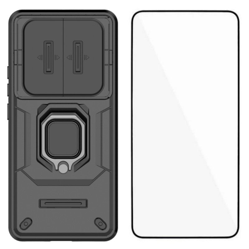 WANLONFENG til Xiaomi Redmi Note 15 4G (Global) Cover ZDX-serie PC TPU Kickstand telefoncover med kameralinsebeskytter + hærdet glas