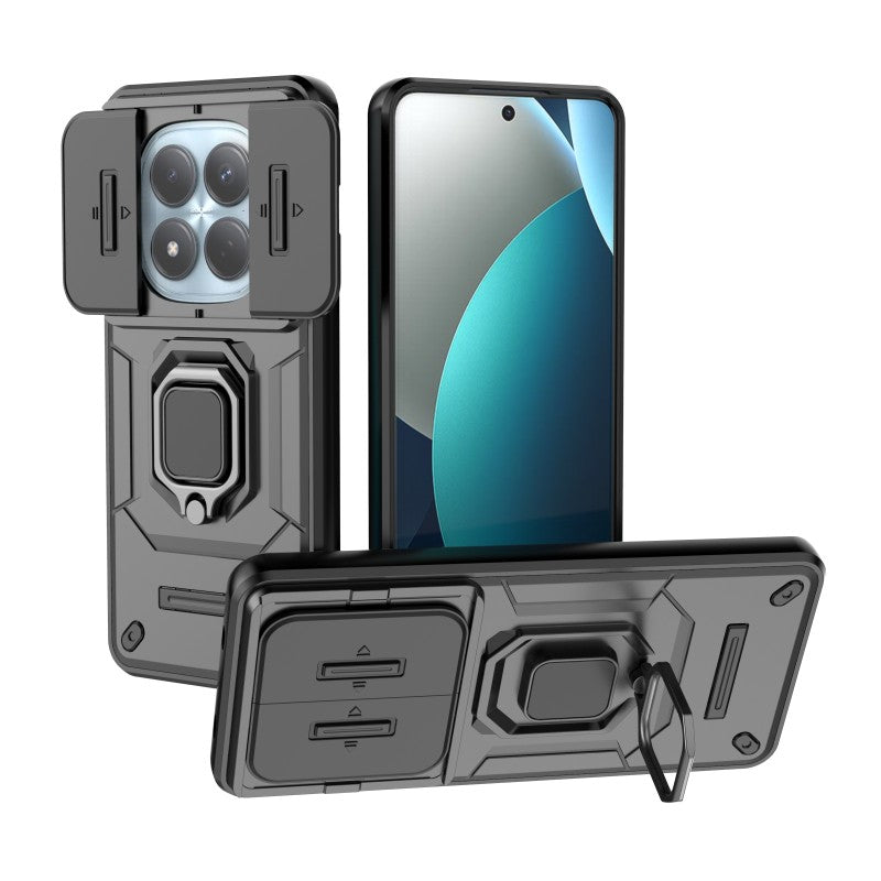 WANLONFENG til Xiaomi Redmi Note 15 4G (Global) Cover ZDX-serie PC TPU Kickstand telefoncover med kameralinsebeskytter + hærdet glas