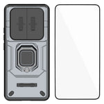 WANLONFENG til Xiaomi Redmi Note 15 4G (Global) Cover ZDX-serie PC TPU Kickstand telefoncover med kameralinsebeskytter + hærdet glas