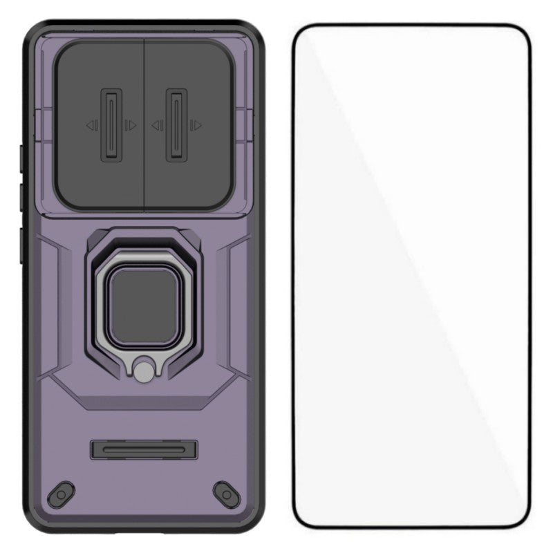 WANLONFENG til Xiaomi Redmi Note 15 4G (Global) Cover ZDX-serie PC TPU Kickstand telefoncover med kameralinsebeskytter + hærdet glas