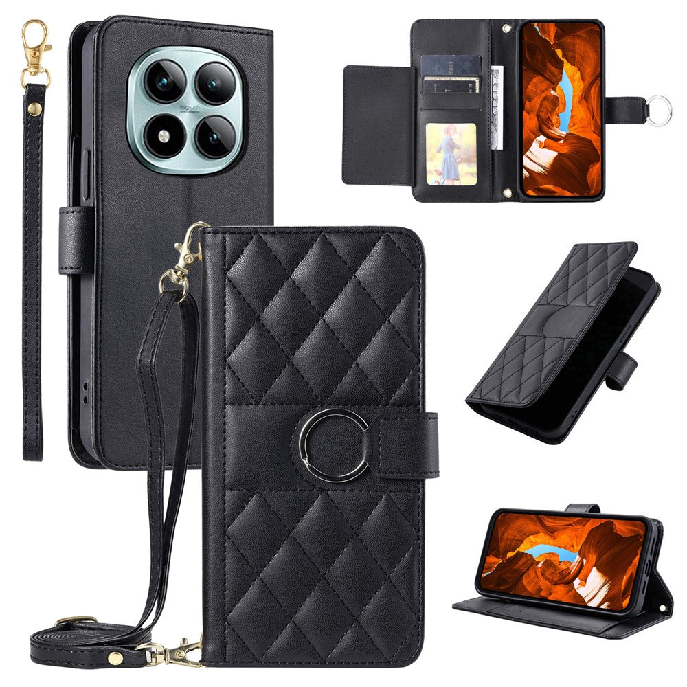 For Xiaomi Redmi Note 15 Pro 5G (Global) Case Ring Buckle Wallet Stand Rhombus Crossbody Leather Mobile Cover