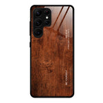 For Samsung Galaxy S26 Ultra Case TPU + Tempered Glass Back Phone Cover Wood Texture