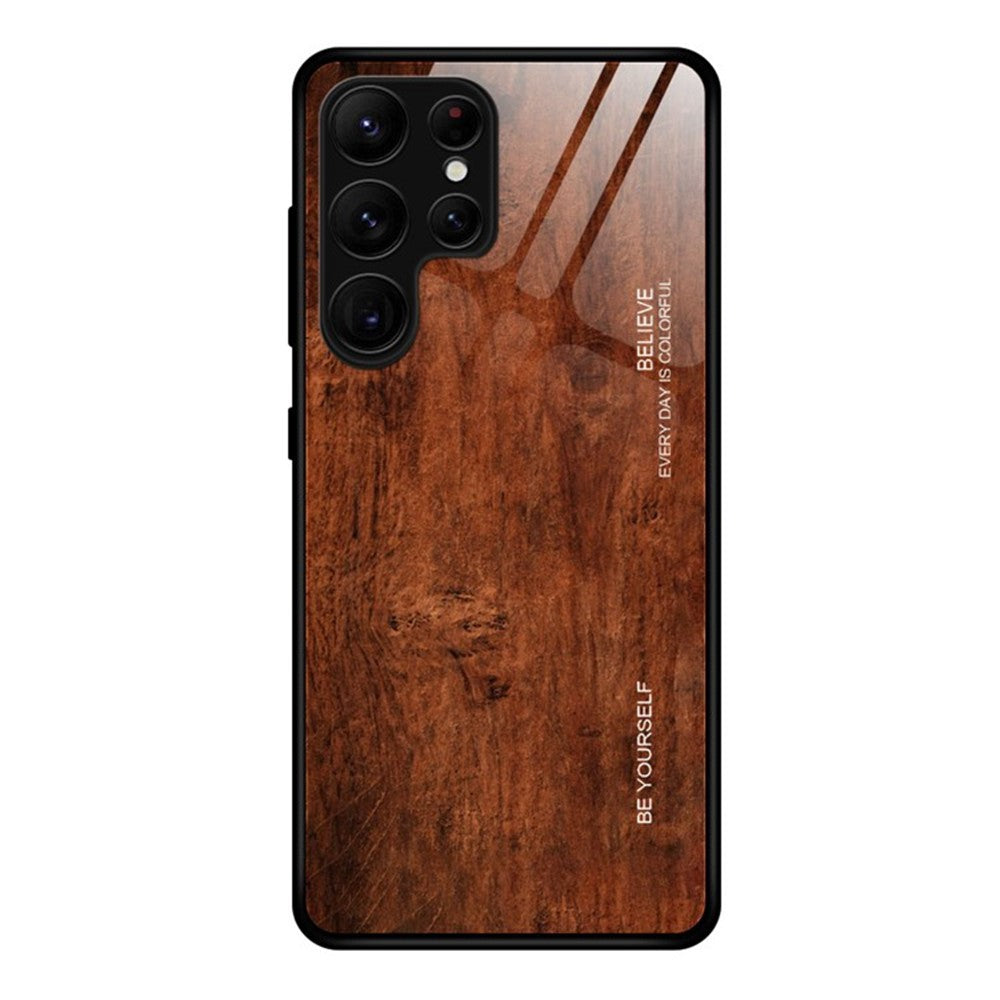 For Samsung Galaxy S26 Ultra Case TPU + Tempered Glass Back Phone Cover Wood Texture