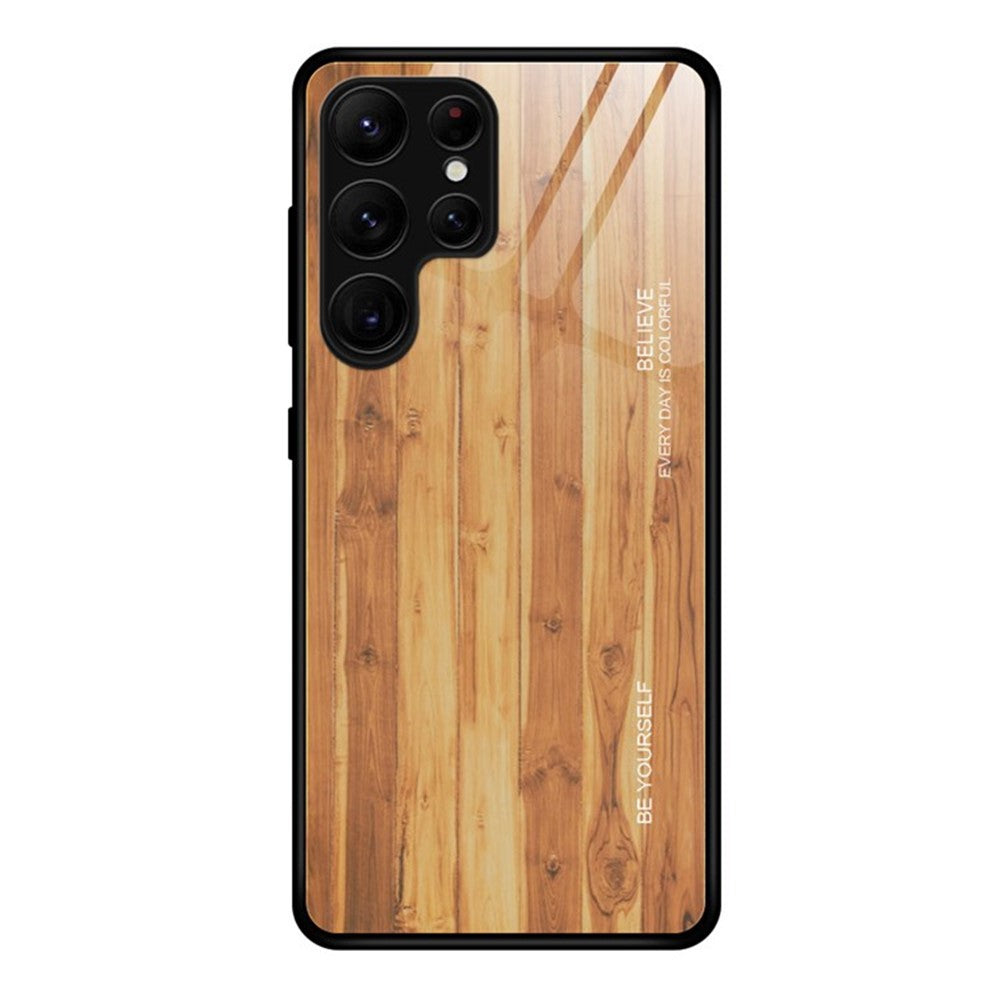 For Samsung Galaxy S26 Ultra Case TPU + Tempered Glass Back Phone Cover Wood Texture