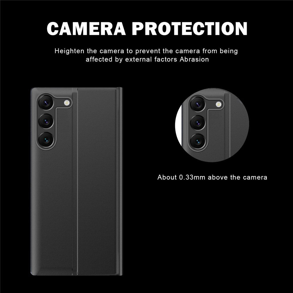 For Samsung Galaxy S23 Side View Window Phone Stand Case Magnetic Adsorption PU Leather Shockproof Cover