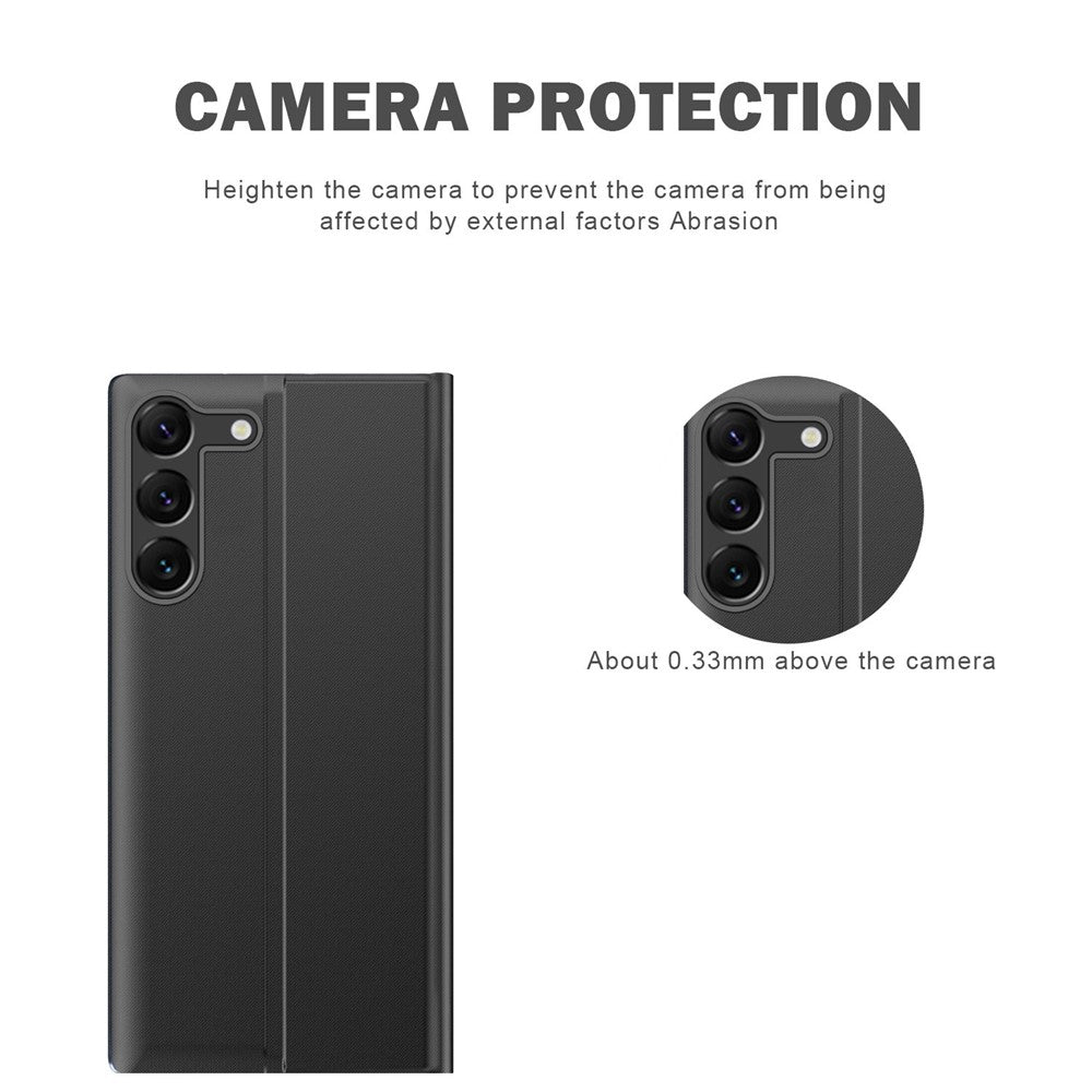 For Samsung Galaxy S23 Side View Window Phone Stand Case Magnetic Adsorption PU Leather Shockproof Cover