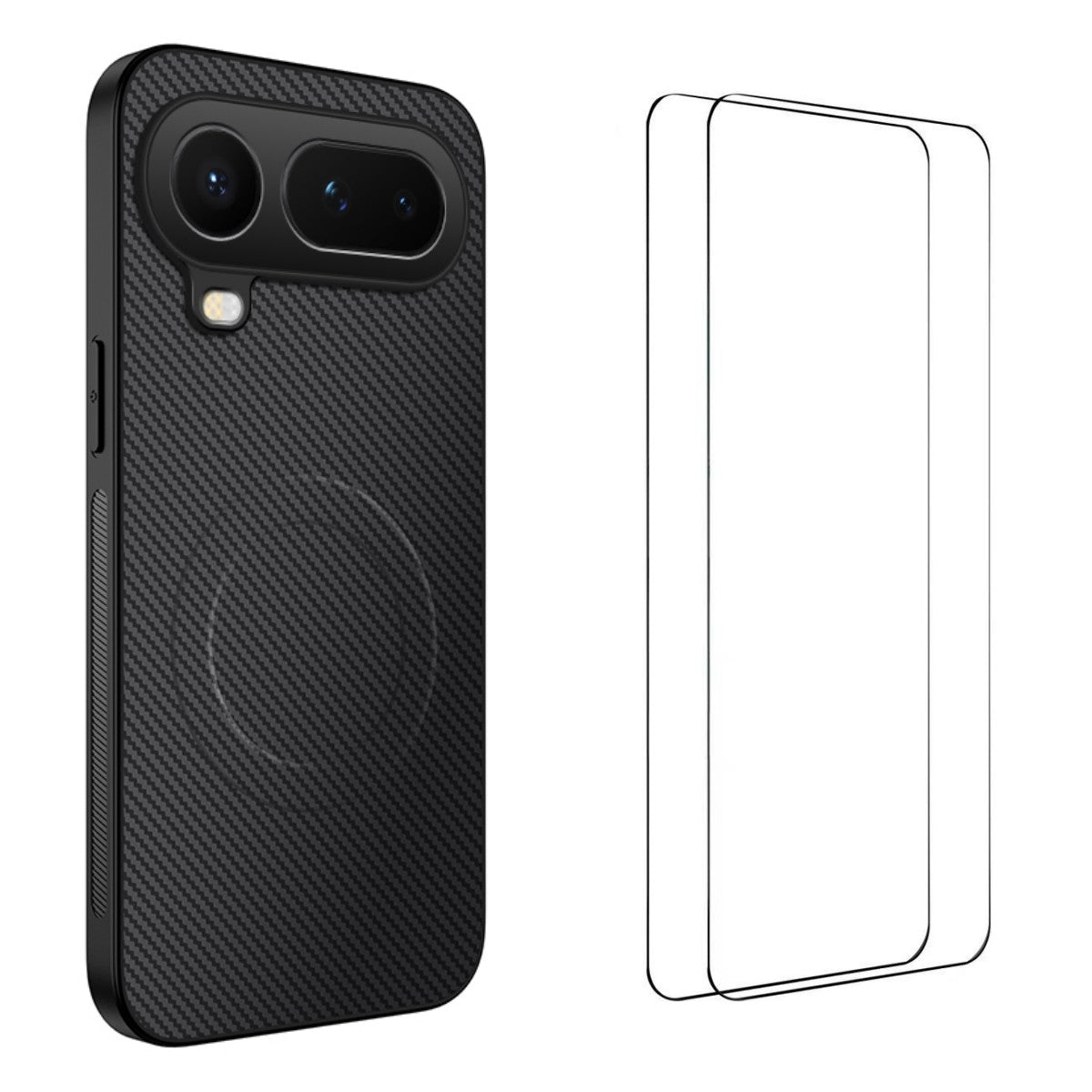 WANLONFENG Magnetiskt Skal För Honor Magic8 Pro Air 5G TQ1-serien Kolfiberstruktur PC TPU mobilskal med 2 st. skärmfilmer