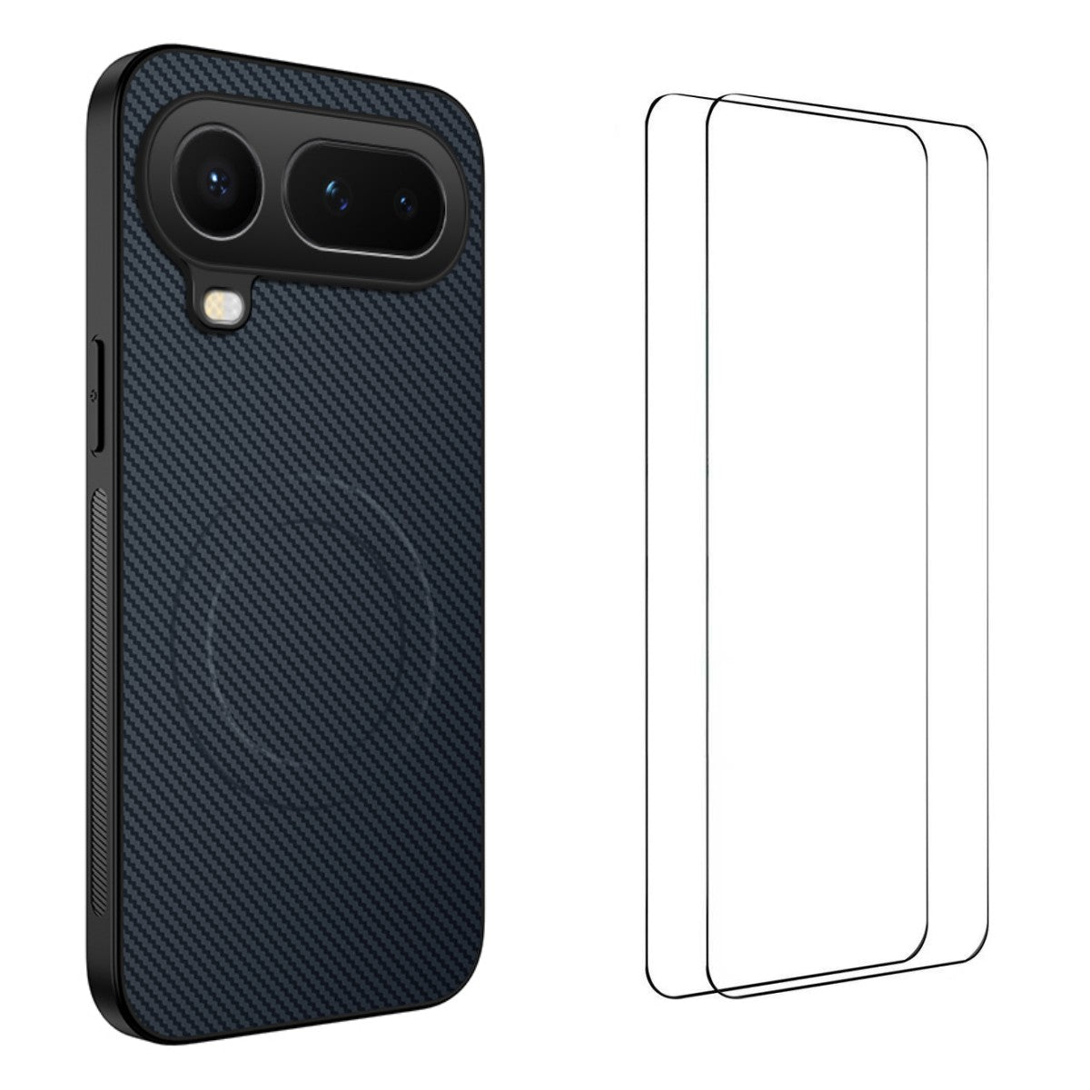 WANLONFENG Magnetiskt Skal För Honor Magic8 Pro Air 5G TQ1-serien Kolfiberstruktur PC TPU mobilskal med 2 st. skärmfilmer