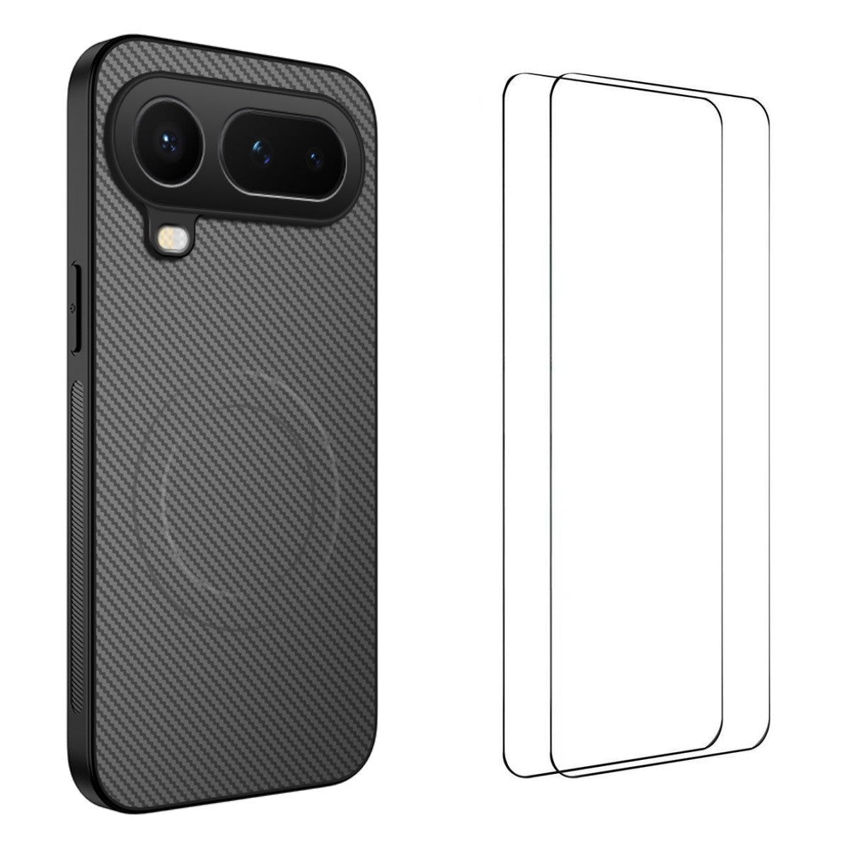 WANLONFENG Magnetiskt Skal För Honor Magic8 Pro Air 5G TQ1-serien Kolfiberstruktur PC TPU mobilskal med 2 st. skärmfilmer