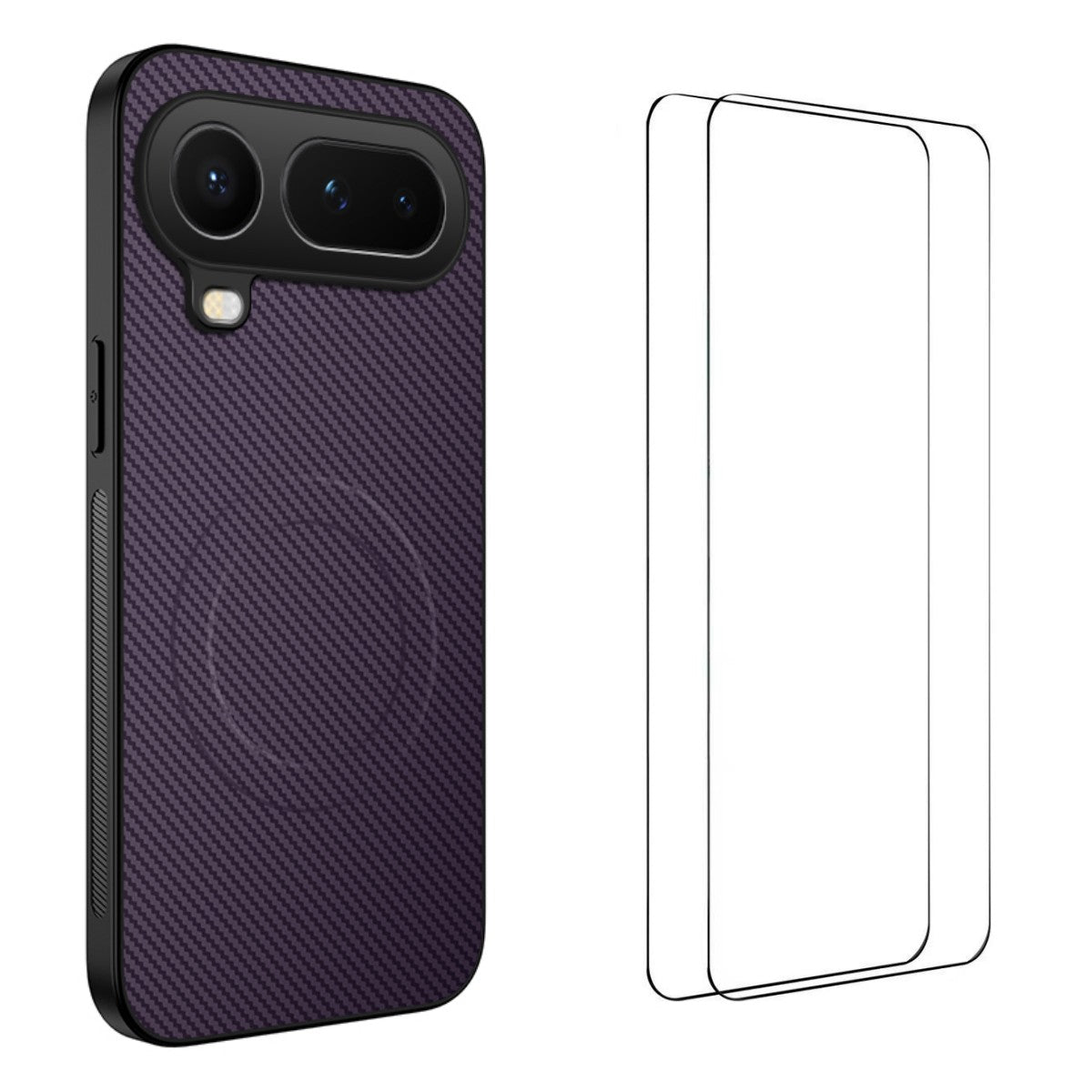 WANLONFENG Magnetiskt Skal För Honor Magic8 Pro Air 5G TQ1-serien Kolfiberstruktur PC TPU mobilskal med 2 st. skärmfilmer