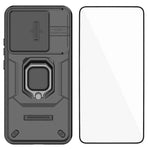 WANLONFENG For Xiaomi 15T Case  ZDX Series PC TPU Kickstand Phone Back Case with Lens Cover + Tempered Glass