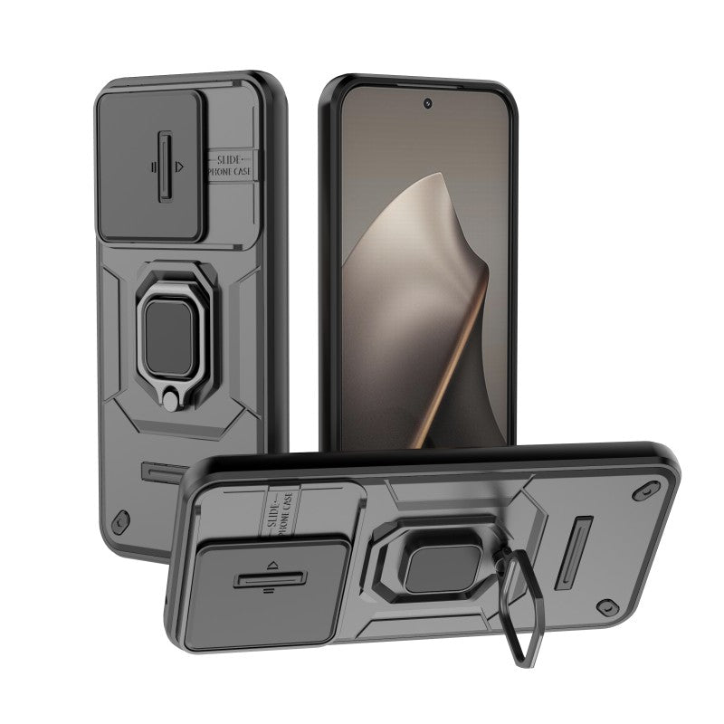 WANLONFENG For Xiaomi 15T Case  ZDX Series PC TPU Kickstand Phone Back Case with Lens Cover + Tempered Glass
