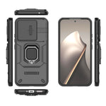 WANLONFENG For Xiaomi 15T Case  ZDX Series PC TPU Kickstand Phone Back Case with Lens Cover + Tempered Glass