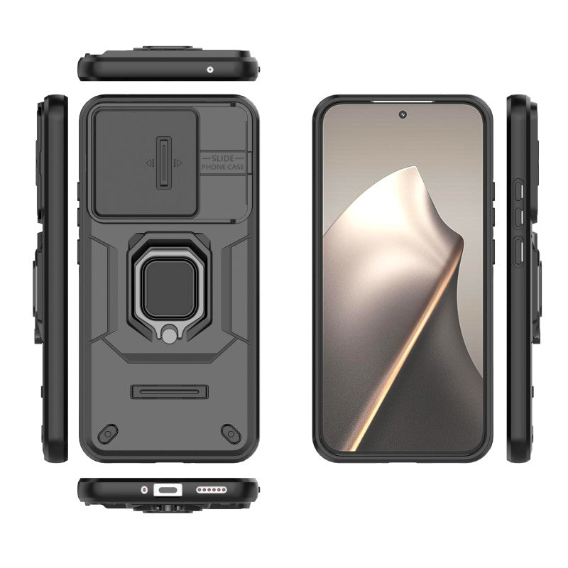 WANLONFENG For Xiaomi 15T Case  ZDX Series PC TPU Kickstand Phone Back Case with Lens Cover + Tempered Glass