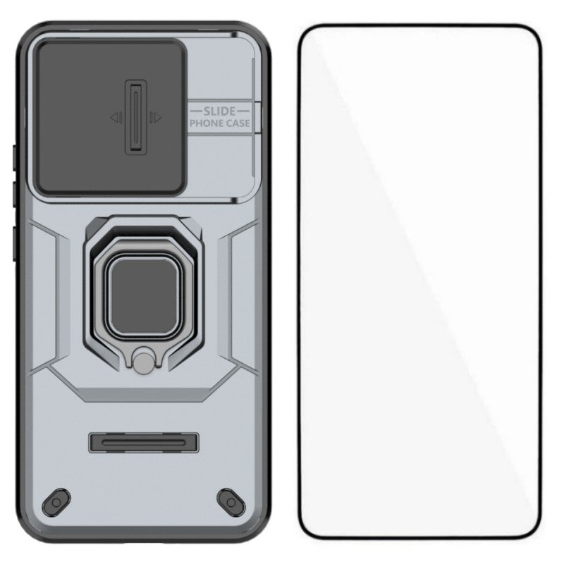 WANLONFENG For Xiaomi 15T Case  ZDX Series PC TPU Kickstand Phone Back Case with Lens Cover + Tempered Glass
