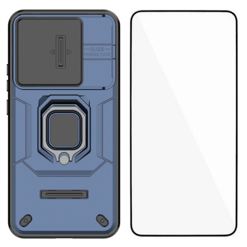 WANLONFENG For Xiaomi 15T Case  ZDX Series PC TPU Kickstand Phone Back Case with Lens Cover + Tempered Glass