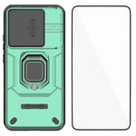 WANLONFENG For Xiaomi 15T Case  ZDX Series PC TPU Kickstand Phone Back Case with Lens Cover + Tempered Glass