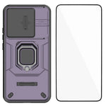 WANLONFENG For Xiaomi 15T Case  ZDX Series PC TPU Kickstand Phone Back Case with Lens Cover + Tempered Glass