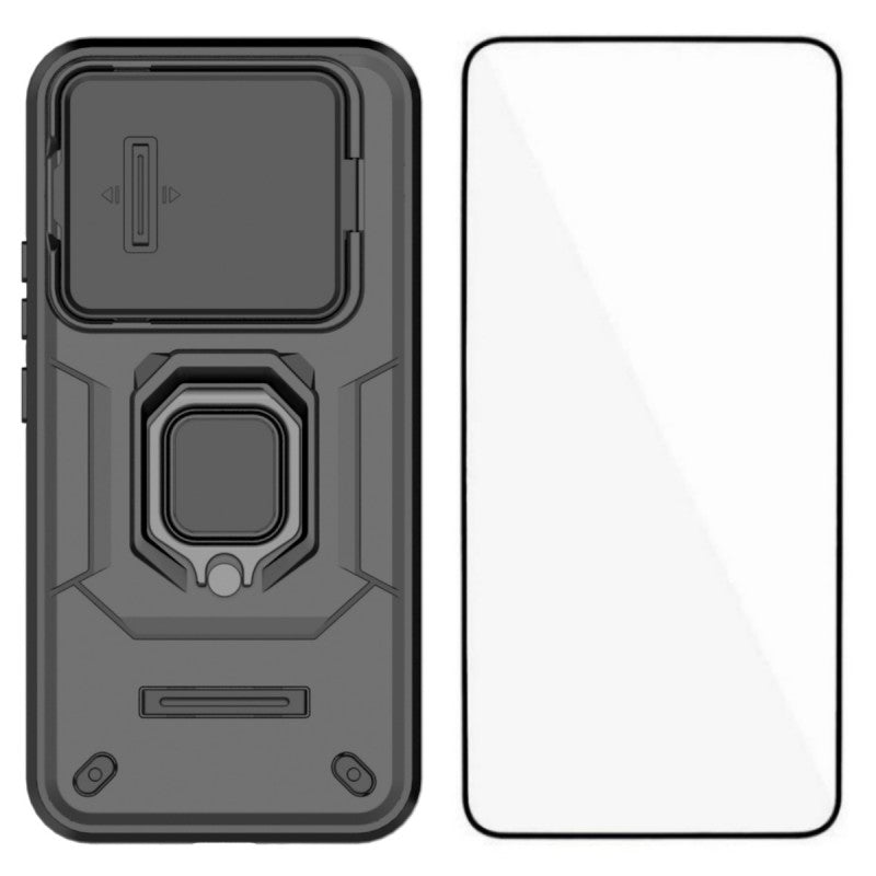 WANLONFENG For Xiaomi 15T Pro Case  ZDX Series PC TPU Kickstand Phone Back Case with Lens Cover + Tempered Glass