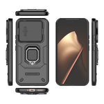 WANLONFENG For Xiaomi 15T Pro Case  ZDX Series PC TPU Kickstand Phone Back Case with Lens Cover + Tempered Glass