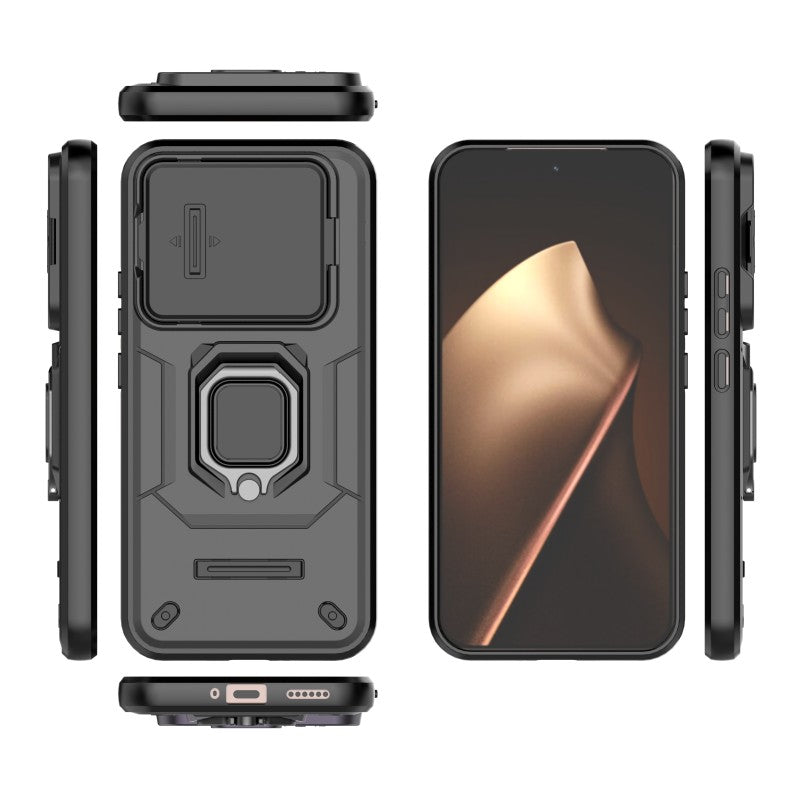 WANLONFENG For Xiaomi 15T Pro Case  ZDX Series PC TPU Kickstand Phone Back Case with Lens Cover + Tempered Glass