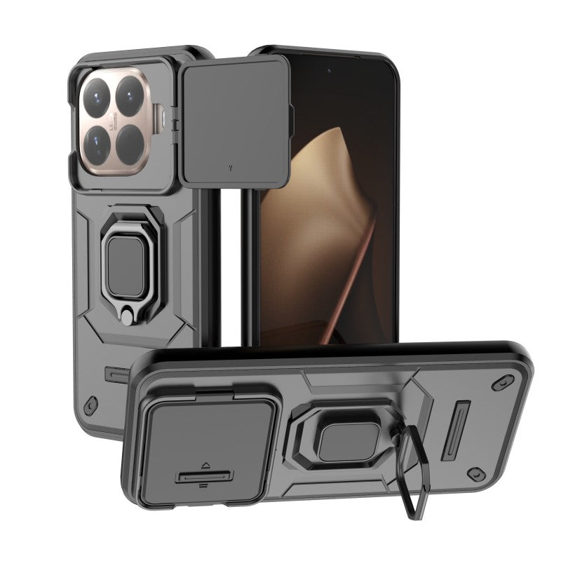 WANLONFENG For Xiaomi 15T Pro Case  ZDX Series PC TPU Kickstand Phone Back Case with Lens Cover + Tempered Glass