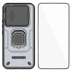 WANLONFENG For Xiaomi 15T Pro Case  ZDX Series PC TPU Kickstand Phone Back Case with Lens Cover + Tempered Glass