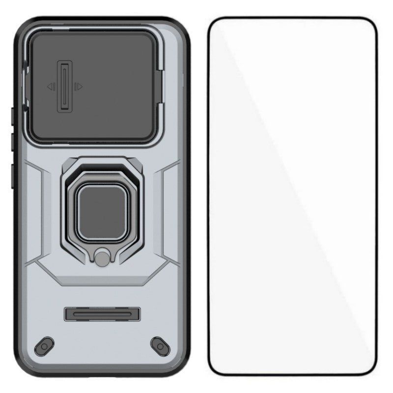 WANLONFENG For Xiaomi 15T Pro Case  ZDX Series PC TPU Kickstand Phone Back Case with Lens Cover + Tempered Glass