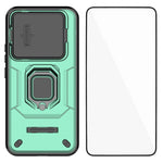 WANLONFENG For Xiaomi 15T Pro Case  ZDX Series PC TPU Kickstand Phone Back Case with Lens Cover + Tempered Glass